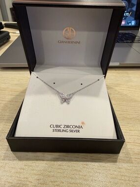 Giani Bernini Sterling Silver Butterfly Necklace with Clear Stones